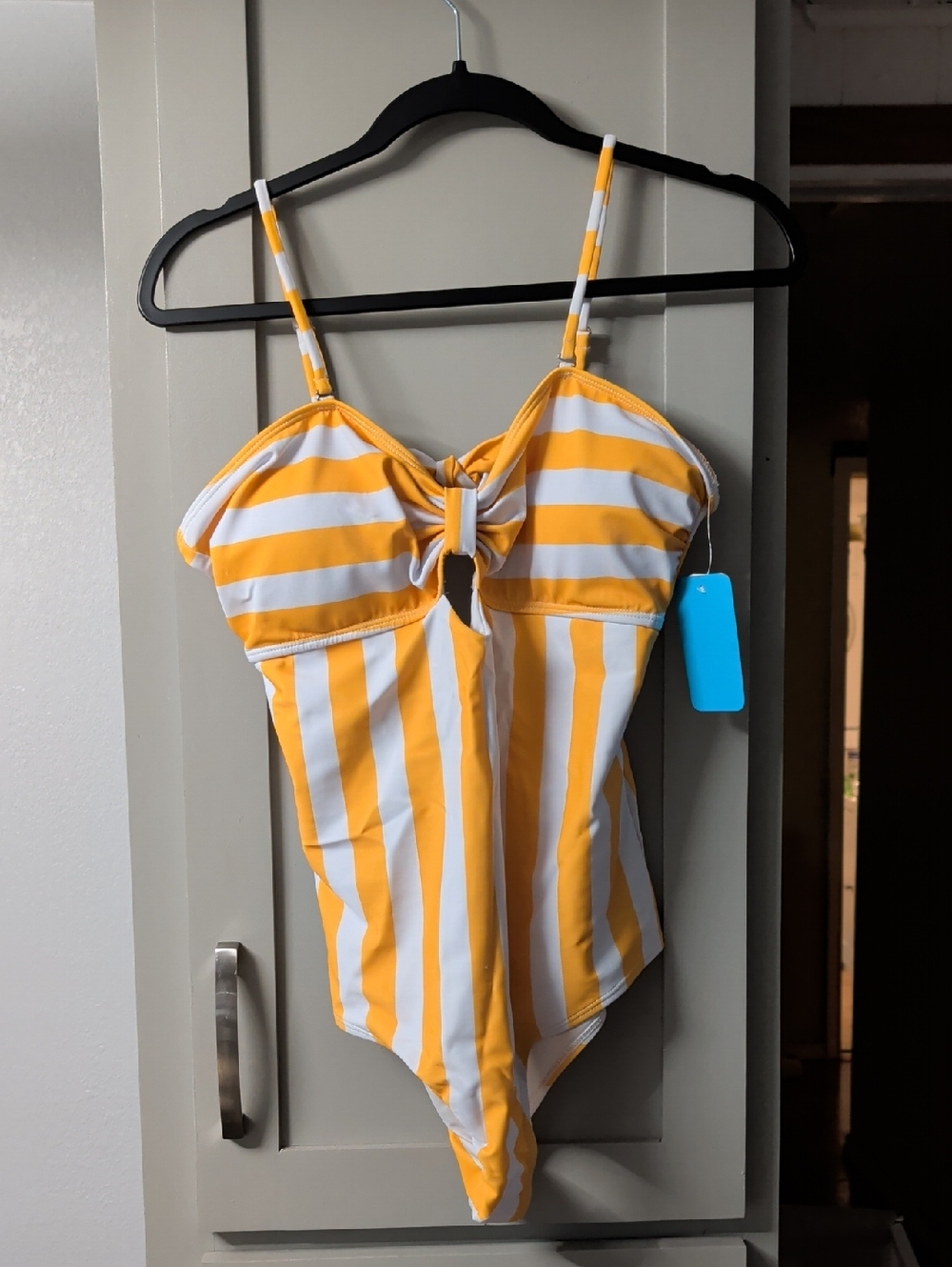 Yellow & White Striped One-Piece Swimsuit with IFFEI Tag